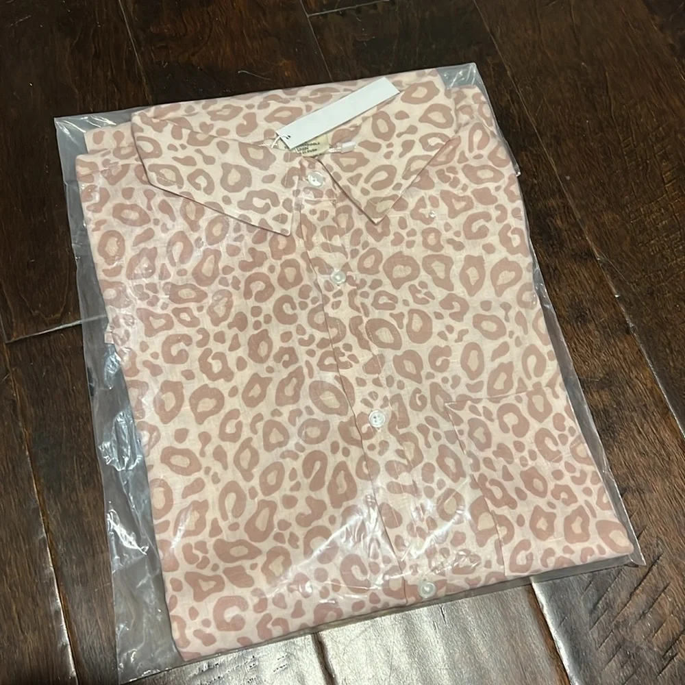 INDIGO SWIMWEAR Cardiff Pink Leopard 100% Linen Tunic Shirt Swim Coverup